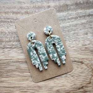 Marbled Dangle Polymer Clay Green + Blush Earrings